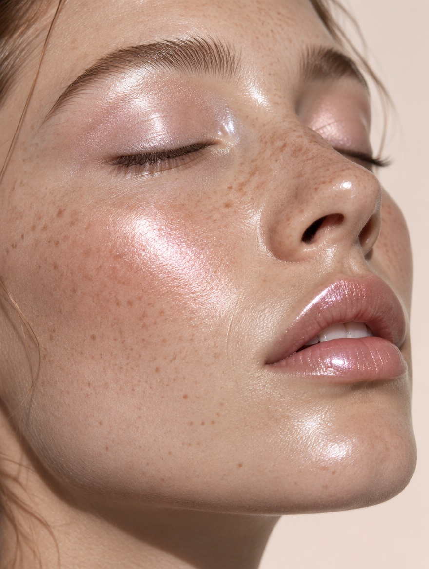 Skin with a dewy, luminous finish